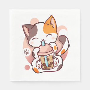Cat Boba Tea Bubble Tea Anime Kawaii Neko for Girl Napkins