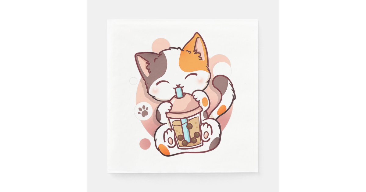 Cat Boba Tea Bubble Tea Anime Kawaii Neko for Girl Napkins | Zazzle