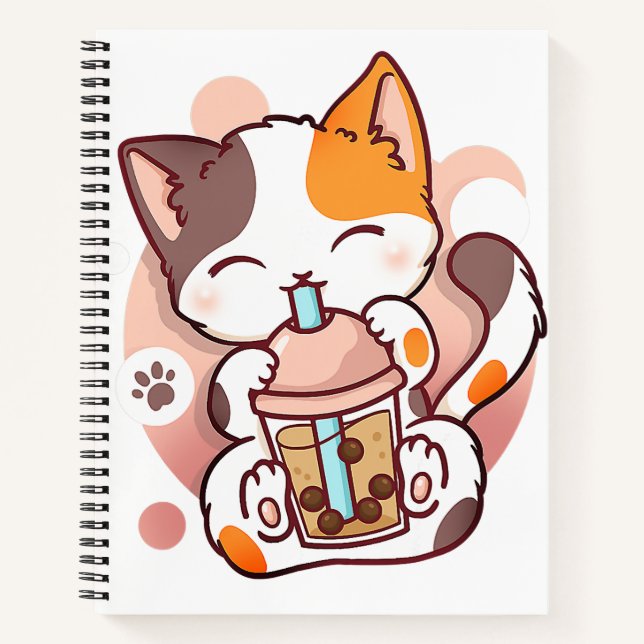 Cat Boba Tea Bubble Tea Anime Kawaii Neko for Girl Notebook (Front)