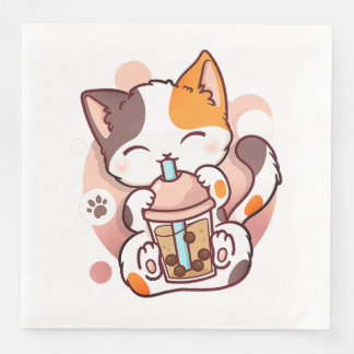 Cat Boba Tea Bubble Tea Anime Kawaii Neko for Girl Paper Dinner Napkins