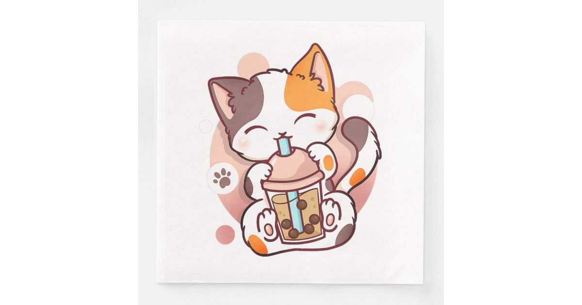 Cat Boba Tea Bubble Tea Anime Kawaii Neko for Girl Paper Dinner Napkins ...