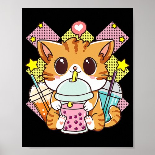 Cat Boba Tea Bubble Tea Anime Kawaii Neko for Girl Poster