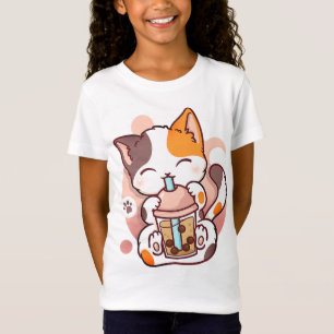 Cat Boba Tea Bubble Tea Anime Kawaii Neko for Girl T-Shirt