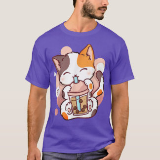 Cat Boba Tea Bubble Tea Anime Kawaii Neko For Girl T-Shirt