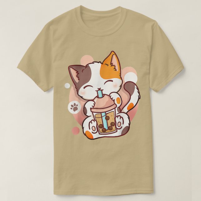 Cat Boba Tea Bubble Tea Anime Kawaii Neko For Girl T-Shirt (Design Front)