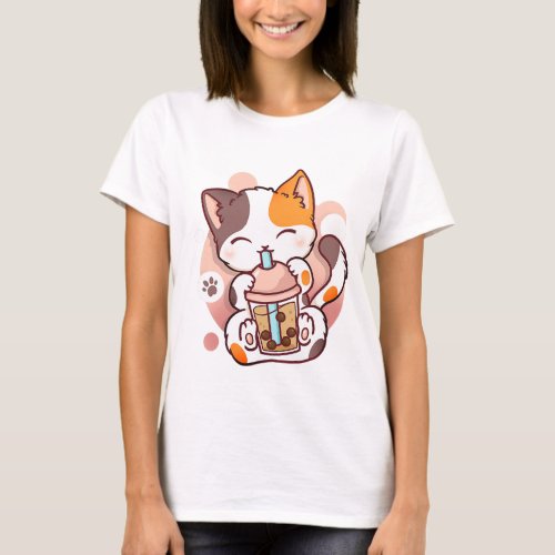 Cat Boba Tea Bubble Tea Anime Kawaii Neko for Girl T_Shirt