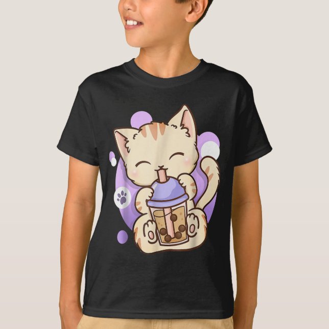 Cat Boba Tea Bubble Tea Anime Kawaii Neko for Girl T-Shirt (Front)