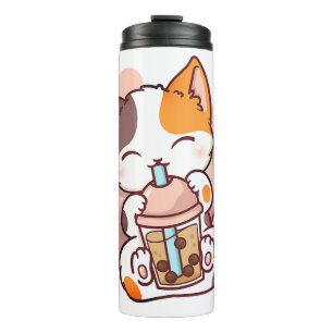 Cat Boba Tea Bubble Tea Anime Kawaii Neko for Girl Thermal Tumbler