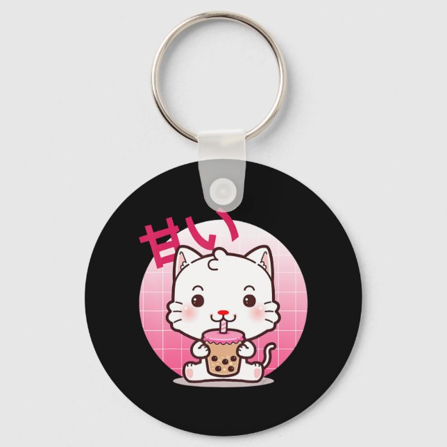 Cat Boba Tea Bubble Tea Anime Kawaii Neko Gift Gir Keychain (Front)