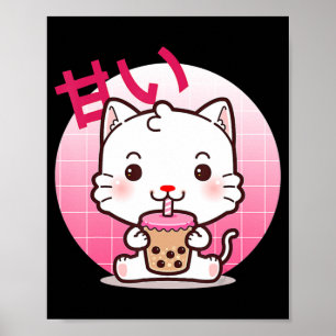 Cat Boba Tea Bubble Tea Anime Kawaii Neko Gift Gir Poster