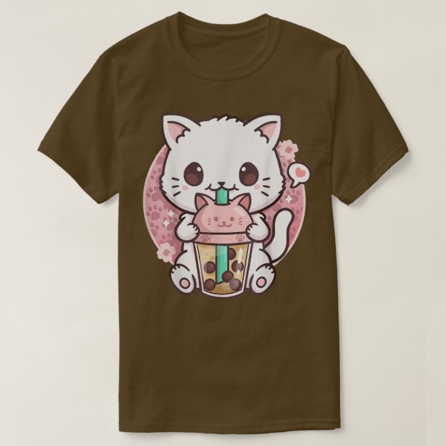 Cat Boba Tea Bubble Tea Anime Kawaii Neko Gift Gir T-Shirt (Design Front)