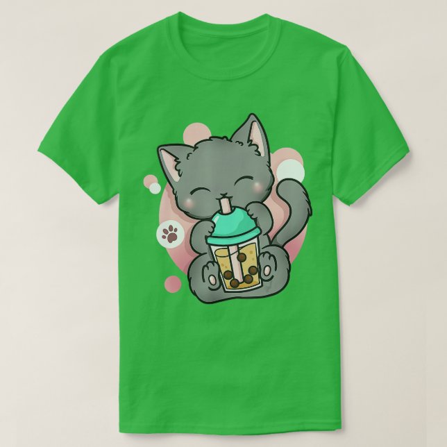 Cat Boba Tea Bubble Tea Anime Kawaii Neko Gift Gir T-Shirt (Design Front)