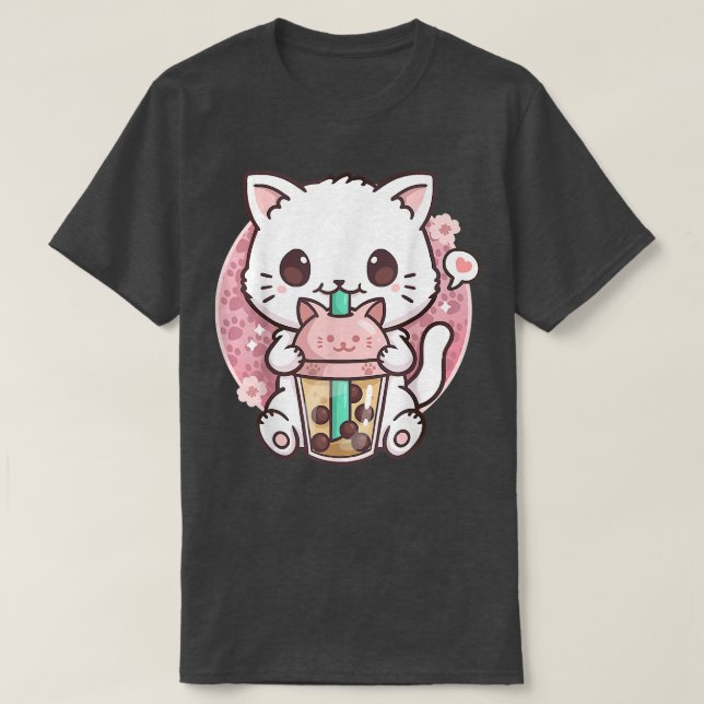 Cat Boba Tea Bubble Tea Anime Kawaii Neko Gift Gir T-Shirt (Design Front)