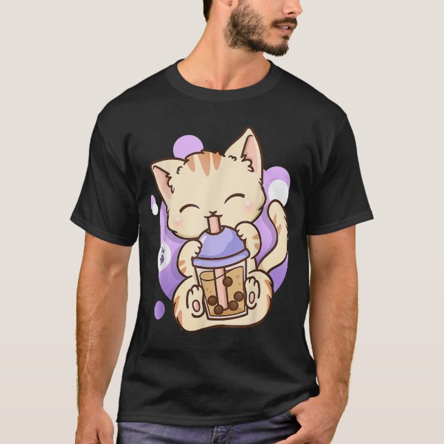 Cat Boba Tea Bubble Tea Anime Kawaii Neko Gift Gir T-Shirt (Front)
