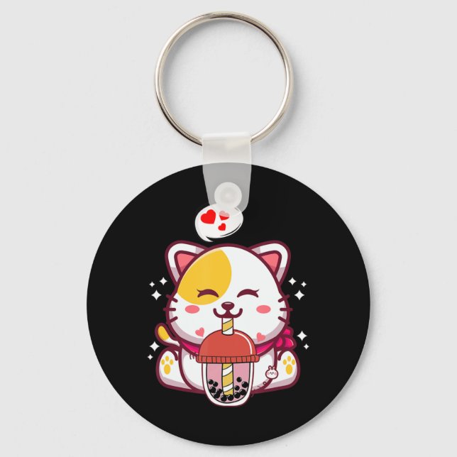 Cat Boba Tea Bubble Tea Anime Kawaii Neko Gifts Gi Keychain (Front)