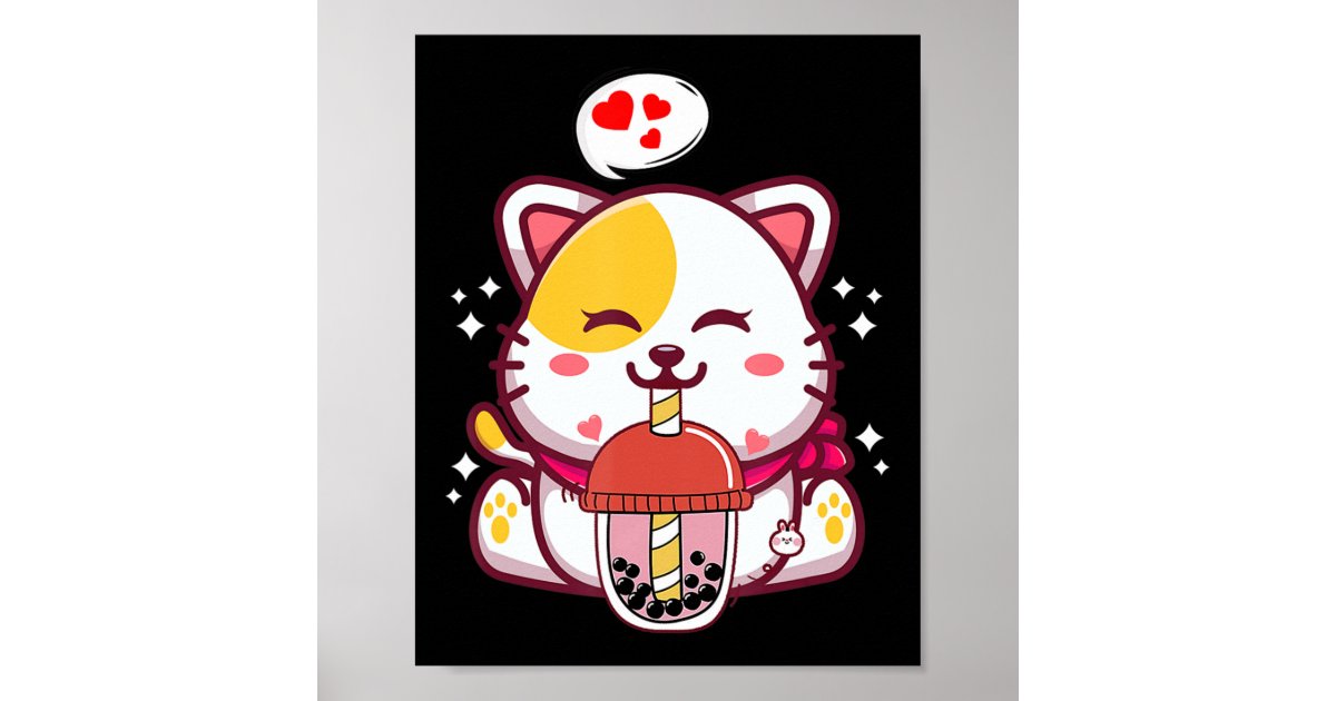 Cat Boba Tea Bubble Tea Anime Kawaii Neko Gifts Gi Poster | Zazzle