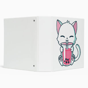 cat boba tea bubble tea anime kawaii neko japanese 3 ring binder