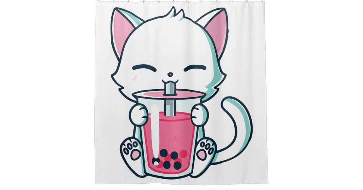 cat boba tea bubble tea anime kawaii neko japanese shower curtain Zazzle