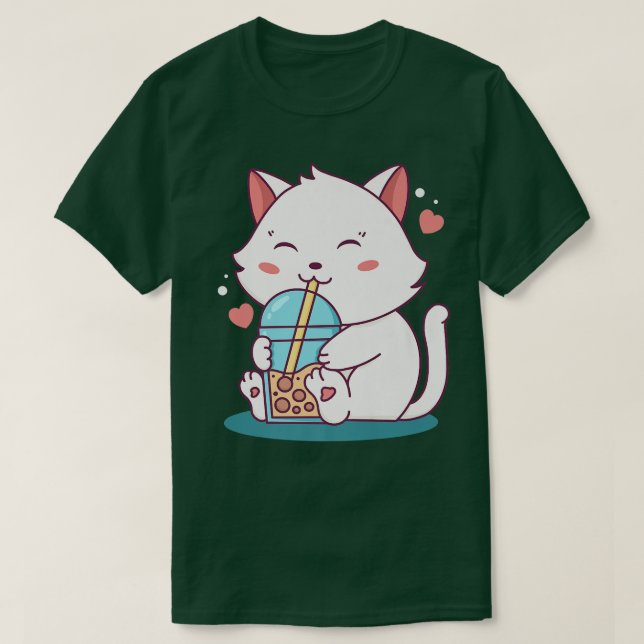 Cat Boba Tea Bubble Tea Anime Kawaii Neko Japanese T-Shirt (Design Front)