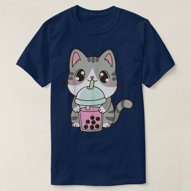 Cat Boba Tea Bubble Tea Anime Kawaii Neko Japanese T-Shirt (Design Front)