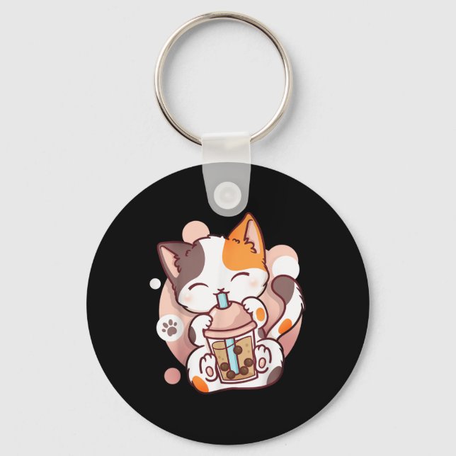 Cat Boba Tea Bubble Tea Anime Kawaii Neko  Keychain (Front)