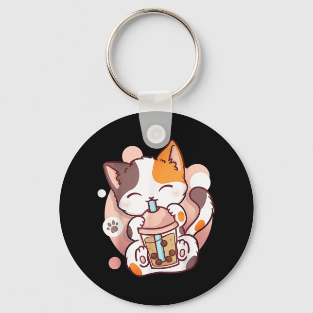 Cat Boba Tea Bubble Tea Anime Kawaii Neko Keychain (Front)