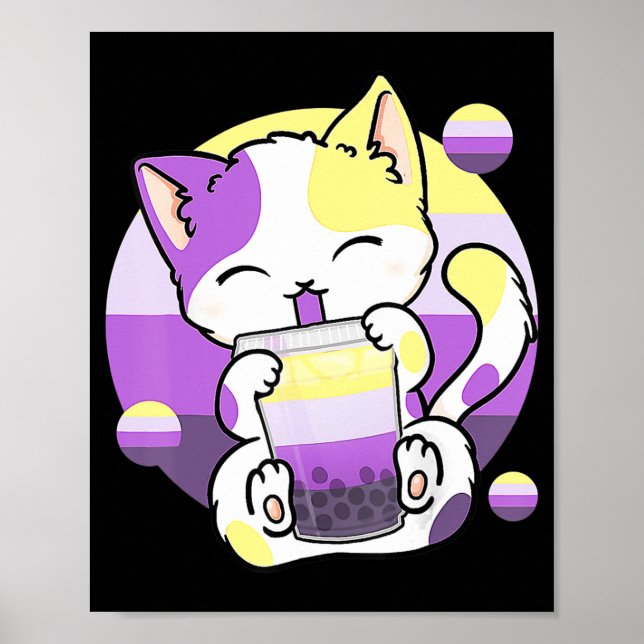 Cat Boba Tea Bubble Tea Anime Kawaii Neko Kids Gir Poster (Front)