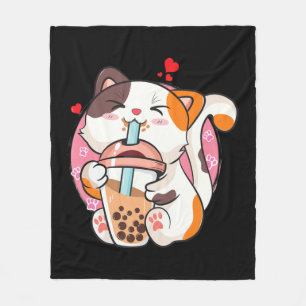 Cat Boba Tea Bubble Tea Anime Kawaii Neko Kids Tee Fleece Blanket