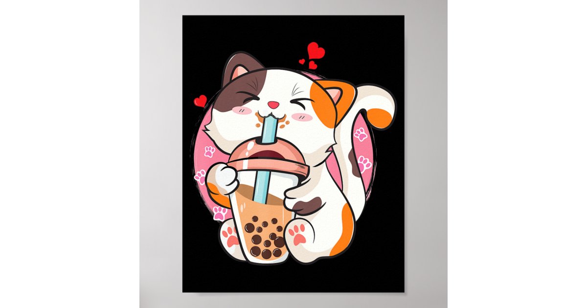 Cat Boba Tea Bubble Tea Anime Kawaii Neko Kids Tee Poster | Zazzle