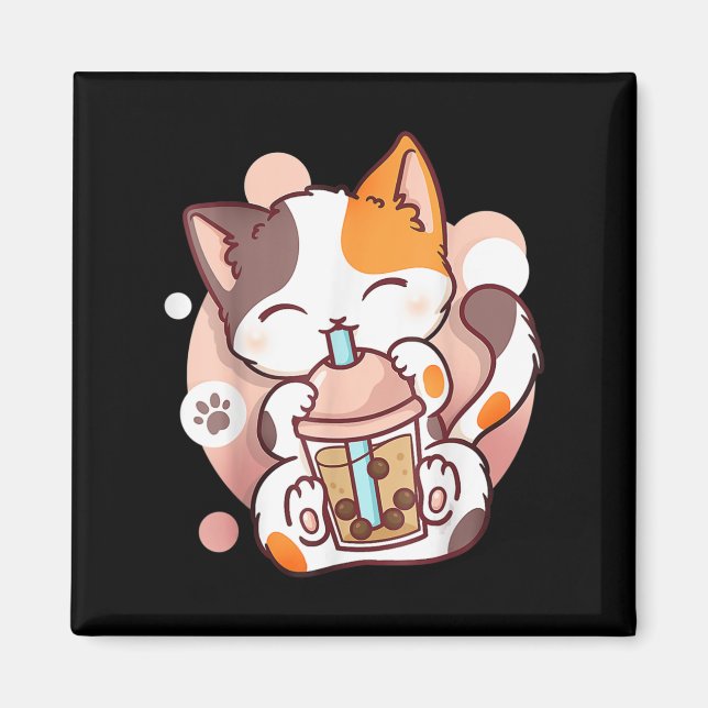 Cat Boba Tea Bubble Tea Anime Kawaii Neko Magnet (Front)