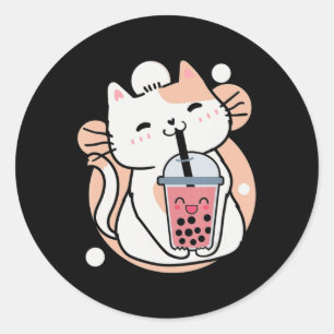 Cat Boba Tea Bubble Tea Anime Kawaii Neko Milktea  Classic Round Sticker