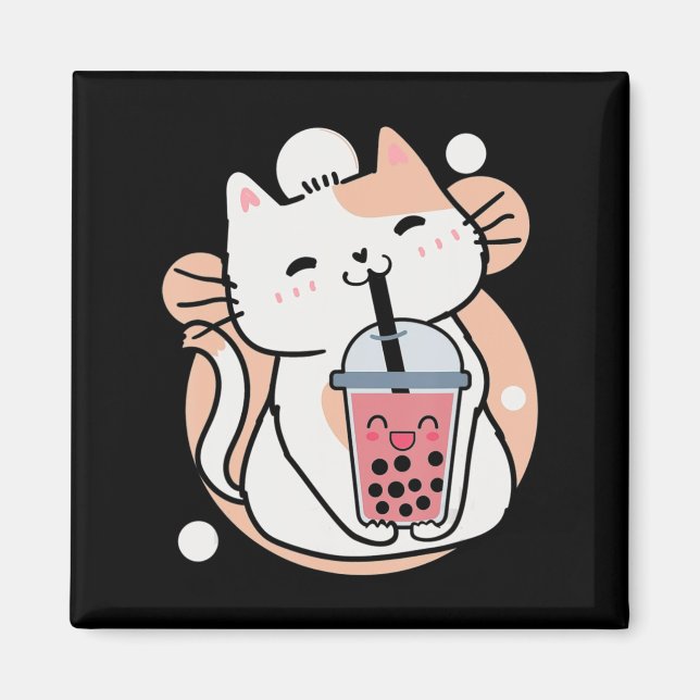 Cat Boba Tea Bubble Tea Anime Kawaii Neko Milktea  Magnet (Front)
