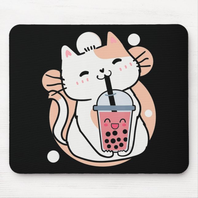 Cat Boba Tea Bubble Tea Anime Kawaii Neko Milktea  Mouse Pad (Front)