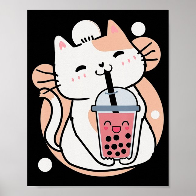 Cat Boba Tea Bubble Tea Anime Kawaii Neko Milktea Poster (Front)
