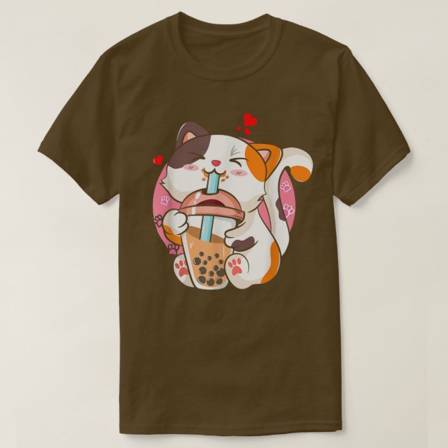 Cat Boba Tea Bubble Tea Anime Kawaii Neko Milktea  T-Shirt (Design Front)