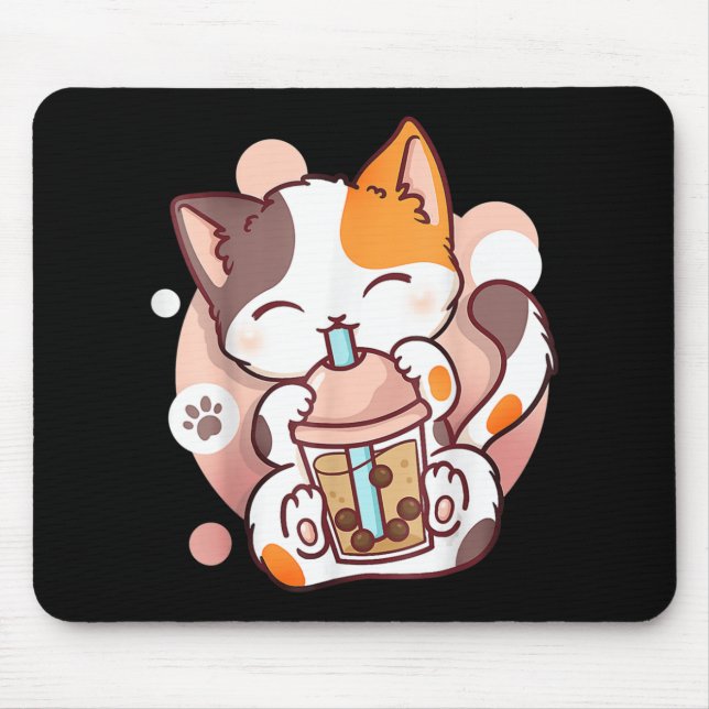 Cat Boba Tea Bubble Tea Anime Kawaii Neko  Mouse Pad (Front)
