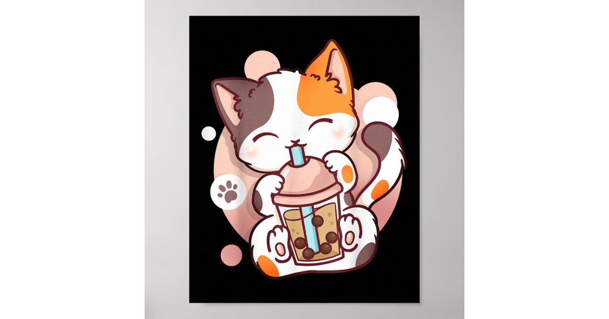 Cat Boba Tea Bubble Tea Anime Kawaii Neko Poster | Zazzle