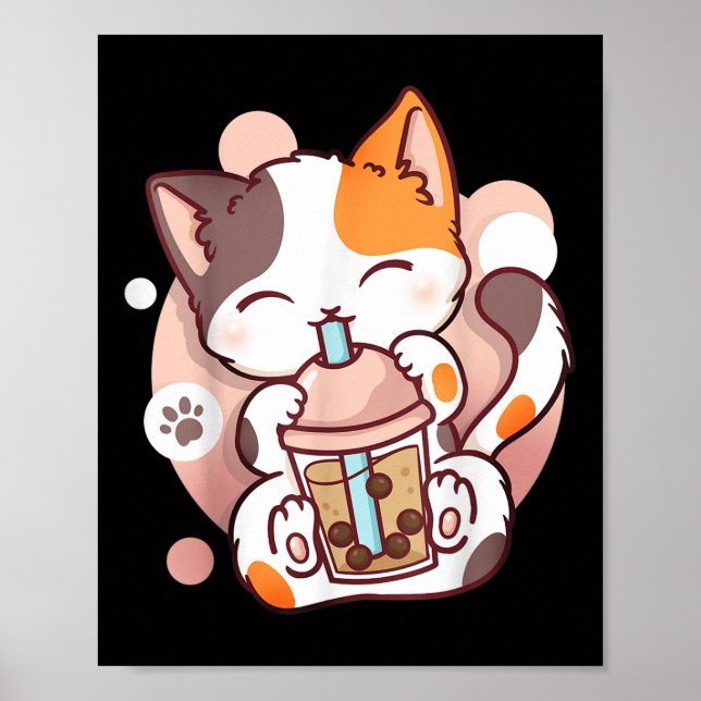 Cat Boba Tea Bubble Tea Anime Kawaii Neko  Poster (Front)