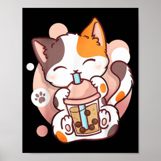 Cat Boba Tea Bubble Tea Anime Kawaii Neko Poster