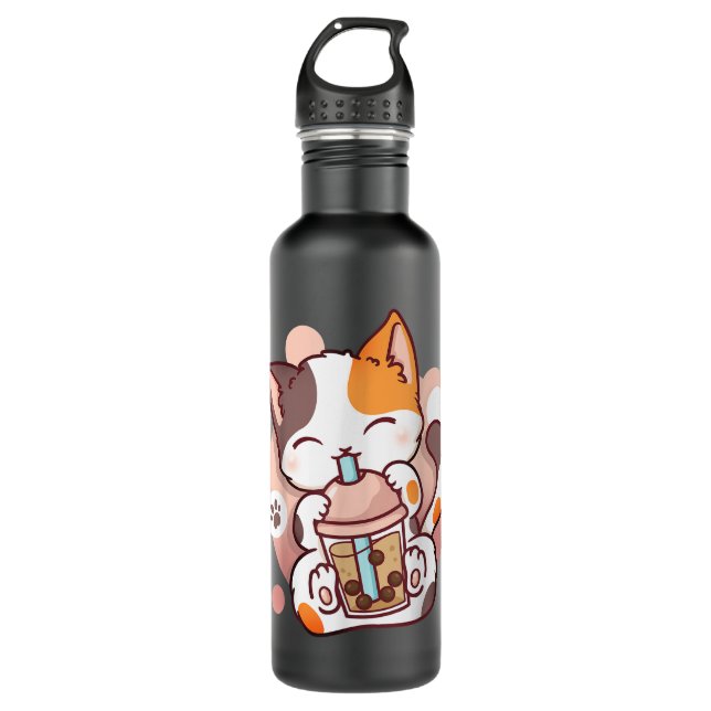 Cat Boba Tea Bubble Tea Anime Kawaii Neko  Stainless Steel Water Bottle (Front)
