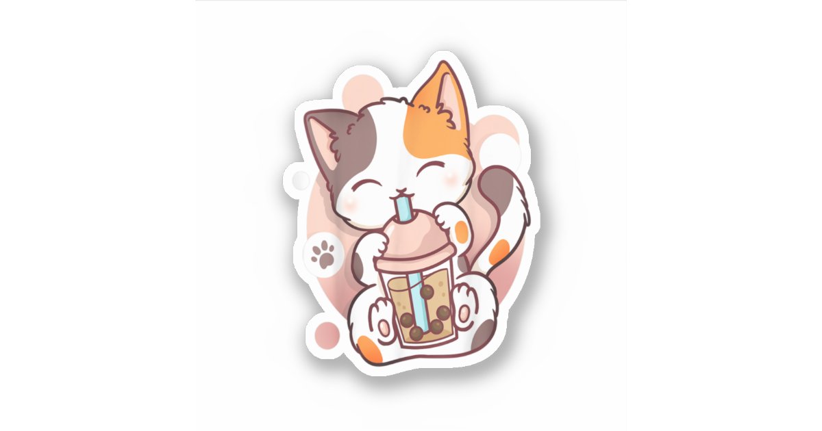 Cat Boba Tea Bubble Tea Anime Kawaii Neko Sticker | Zazzle