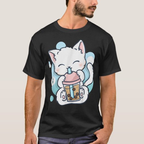 Cat Boba Tea Bubble Tea Anime Kawaii Neko  T_Shirt