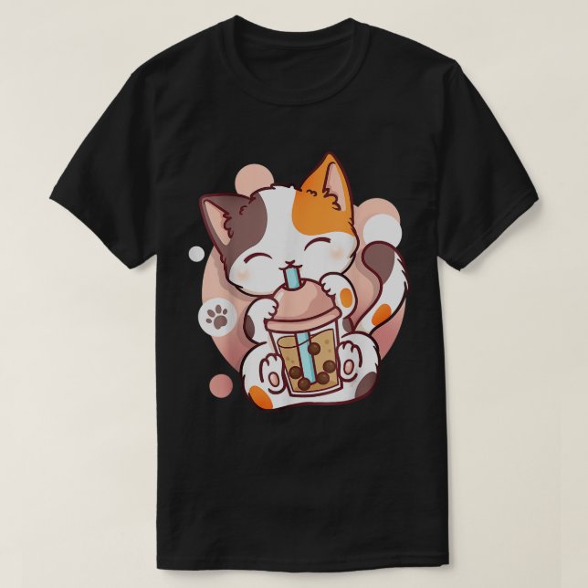 Cat Boba Tea Bubble Tea Anime Kawaii Neko  T-Shirt (Design Front)