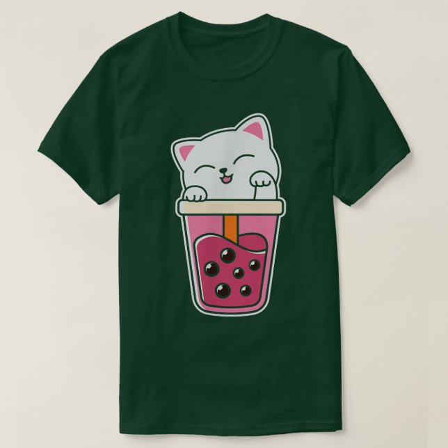 Cat Boba Tea Bubble Tea Anime Kawaii Neko  T-Shirt (Design Front)