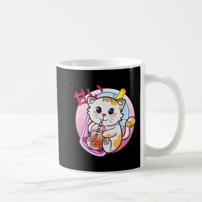Cat Boba Tea Bubble Tea Cat Lover Anime Kawaii Nek Coffee Mug (Right)
