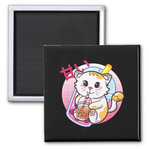 Cat Boba Tea Bubble Tea Cat Lover Anime Kawaii Nek Magnet