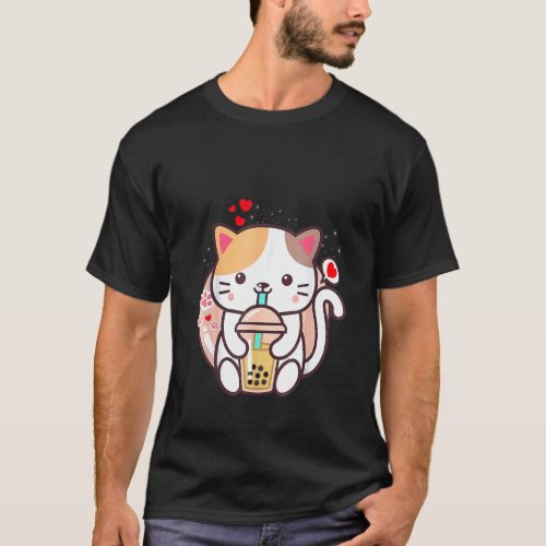 Cat Boba Tea Bubble Tea   Japanese Neko Girl Teen T-Shirt