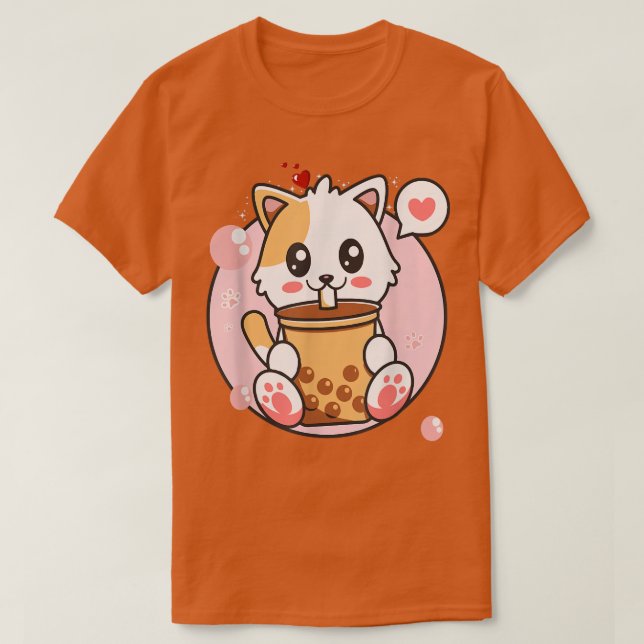 Cat Boba Tea Bubble Tea Kawaii Anime Japanese Girl T-Shirt (Design Front)