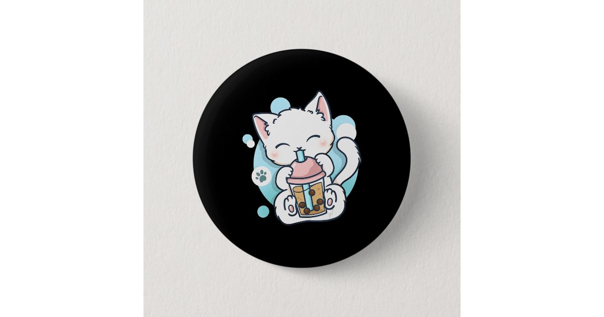 Cat Boba Tea Bubble Tea Kawaii Anime Japanese Neko Button | Zazzle