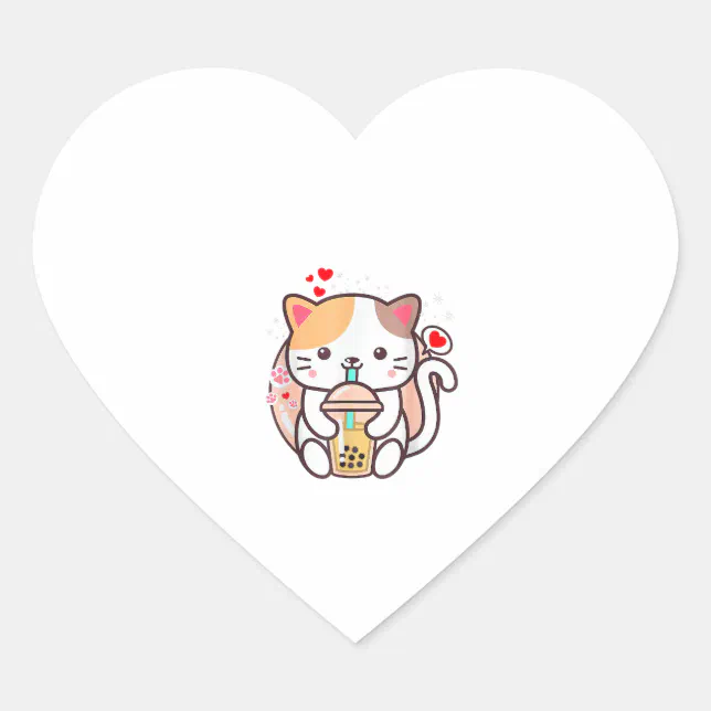 Cat Boba Tea Bubble Tea Kawaii Anime Japanese Neko Heart Sticker | Zazzle